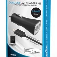 Digipower Car Charger 2.4amp InstaSense 2 Port USB-A with 5ft Lightning to USB-A MFI Cable - Black