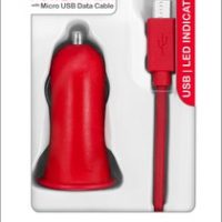 Colour Burst Car Charger 1 Amp USB-A with Micro USB Cable - Red