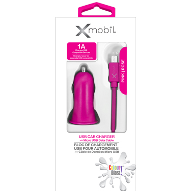 Colour Blast Car Charger 1 Amp w/Micro USB Cable Pink