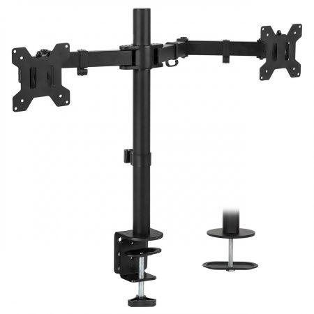 Mount-It! Dual Monitor Desk Clamp up to 32 in 22 lbs per Arm VESA Swivel Rotate High Strength Steel - Black