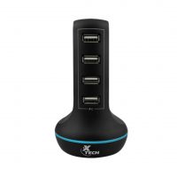 Xtech Hub 4 Port USB-A 3.0 Charging Station 6Amp 30watts with Surge Protection 400 Joules Black 100-240volts - Black