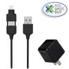 Scosche Wall Charger 1 Port USB-A 12W with Lightning/Micro USB MFI to USB-A 3ft Cable - Black