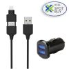 Scosche Charge & Sync Lightning/Micro-USB 2-in-1 MFI to USB-A Cable 3ft Black & Car Charger 2 Port 2.4A Black StrikeDRIVE Kit