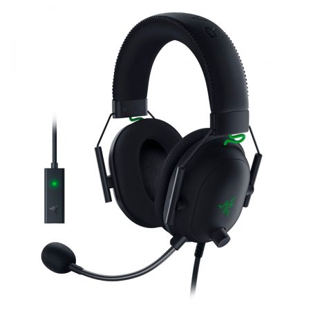 Razer Gaming Headset Wired BlackShark V2 with USB Sound Card & Boom Hyperclear Cardioid Noise Cancelling Mic Esports Multiplatform THX 3.5mm Black