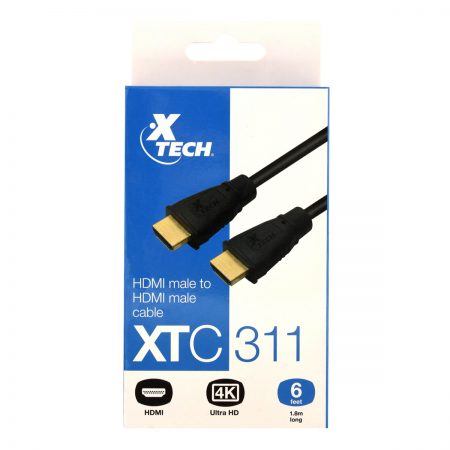 Xtech HDMI Cable Male to Male Gold Plated - 6ft - Black