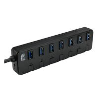 Adesso Hub 7 Port USB 3.0 Individual Power Switch & LED Indicator Lights Power Adapter Included  PC/Mac - Black