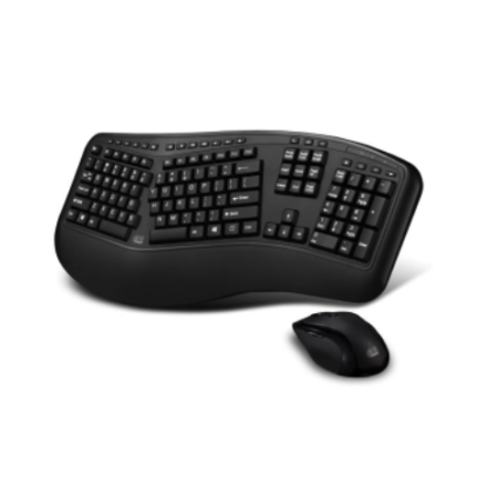 Adesso Keyboard & Mouse Combo Wireless Ergonomic - Laser Mouse Adjustable DPI Settings PC/Mac - Black