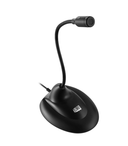 Adesso Microphone Gooseneck Omni Directional  USB Noise Reduction On/Off Switch PC/Mac - Black