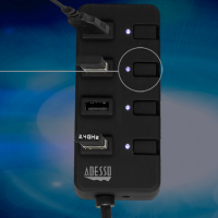 Adesso Hub 4 Port USB 3.0 LED Indicator Lights Light Weight PC/Mac - Black