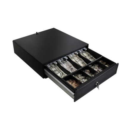 Adesso Cash Drawer with Insert Tray POS 16in 3 Point Locking Latch Bills & Coin Trays - Black