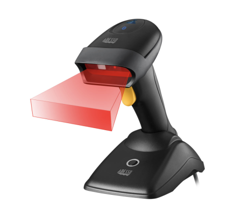 Adesso Barcode Scanner Bluetooth Spill Resistant Antimicrobial 2D QR 1D Barcodes CMOS Sensor Drop Protection - Black
