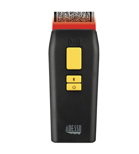 Adesso Barcode Scanner Bluetooth Antimicrobial IP66 Waterproof 2D QR 1D Barcodes Pocket Sized Drop Protection - Black
