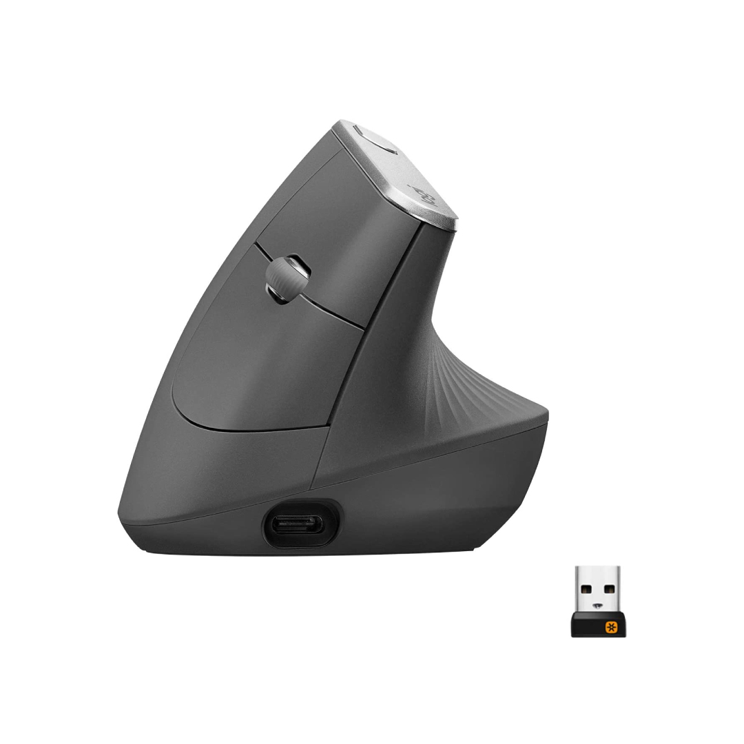 Logitech Mouse Vertical Wireless MX Vertical Advanced Ergonomic USB Dongle / Bluetooth / USB-C cable 4 Buttons 1600 Dpi PC/Mac - Black