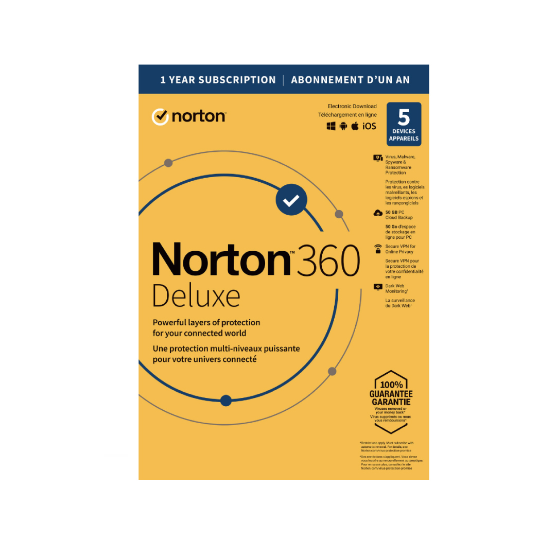 Norton 360 Standard 5-User 1-Year BIL with 50GB Cloud Back up PC/Mac
