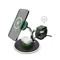 HyperGear Wireless Charging Stand 3 in 1 Charge Phone AirPods & Watch (Watch Charging Cable not included) 15W Max Fast Charge MagSafe Compatible LED Base - Black