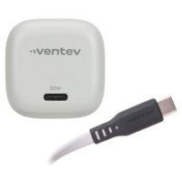 Ventev Wall Charger 1 Port 30W USB-C GaN PPS PD Mini with USB-C to USB-C 3.3ft Cable - Folding Prongs - White