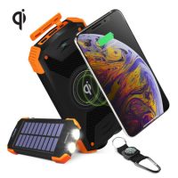 HyperGear Powerbank 10000mAh 2 Port USB-A USB-C Rugged Solar Qi Charging Dual LED Flashlight Carabiner Strap with Compass Rapid Charge 3 Devices - Black