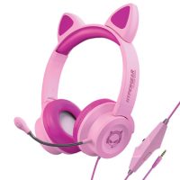 HyperGear Gaming Headset with Boom Mic Kombat Kitty Safe Volume and Mute Controls with Kitty Ears 3.5mm Portable Tangle Free Cable - Pink