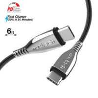 Naztech Charge & Sync PD USB-C to USB-C Titanium Braided Ballistic Nylon Cable 6ft PD up to 60W Fast Charge Reinforced Metal Alloy Connectors - Black