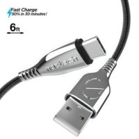 Naztech Charge & Sync USB-C to USB-A Titanium Braided Ballistic Nylon Cable 6ft Fast Charge Reinforced Metal Alloy Connectors - Black