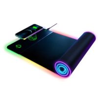 HyperGear Gaming Mouse Pad XL RGB LED 11 Modes with Qi Charge Pad 15w Fast Charge Water Resistant Coating with Braided USB-C Cable