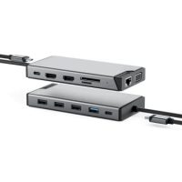 Alogic Docking Station USB-C Triple Monitor 12-in-1 Mini 2x HDMI 4k Ultra HD 1x VGA 100W Power Delivery DV3 - Space Grey