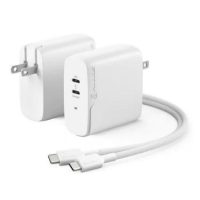 Alogic Wall Charger 2 Port 68W GaN PD 2x USB-C (50-60W + 18W)& 6ft USB-C to USB-C 100W Cable - White