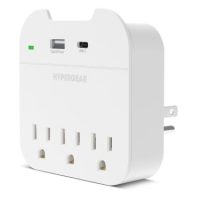 HyperGear Wall Charger Outlet Extender Charge 5 Devices at Once - 3AC 1x USB-C (3Amp) 1x USB-A (2.4Amp) Built in Phone Holder - White