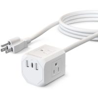 HyperGear Wall Charger Power Strip Extension Cord Charge 6 Devices - 3AC 1x USB-C (3Amp) 2x USB-A (2.4Amp each) 5ft - White