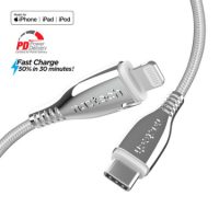 Naztech Charge & Sync Lightning MFI to USB-C Titanium Braided Ballistic Nylon Cable 6ft Fast Charge Reinforced Metal Alloy Connectors - White