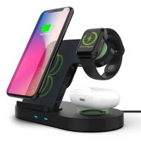 HyperGear Wireless Charging Stand 3 in 1 Charge Phone AirPods & Watch (Watch Charging Cable not included) 10W Max Fast Charge - Black