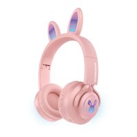 HyperGear Headphones Bluetooth Bunny Tracks Built in Mic Soft Memory Foam Ear Cushions Foldable Design 10hr Play Time - Pink