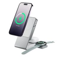 Alogic Qi Charging Stand / Dock 3-in-1 Phone (15W) & Airpods (5W) & Apple Watch Charger (2W) with 30W Wall Charger USB-C MagSafe Magnetic Ring Included - White