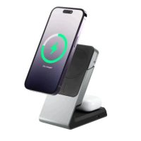 Alogic Qi Charging Stand / Dock 2-in-1 Phone (15W) Airpods (5W) MagSafe Compatible Magnetic Ring Included - Black