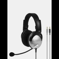 Koss Headset Over Ear with Boom Mic Noise Reduction Clear Voice Technology SB45 Dual 3.5mm Connectors Foldable Design 8ft Cable - Black & Silver