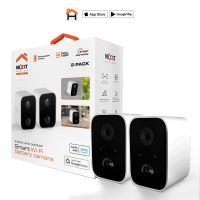 Nexxt Smart Home Outdoor/Indoor Wifi Battery Camera (2 PACK) 1080p IP65 2 Way Comm Night & Motion Sensors Rechargeable Battery - Wall or Desk Use - White