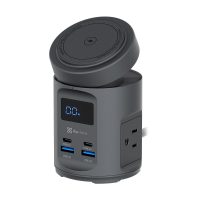 Klipxtreme Qi Charging Stand 7 in 1 PowerDesk Ultra Charge Pad (15W) 2x USB-C (65W PD) 2x USB-A (22.5W) 2x 65W AC Outlets LED Display - Black
