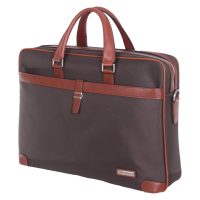 Gino Ferrari Laptop Bag 16In Granite Executive Bag Nylon with Leather Trim Tablet Compartment Custom Designer Lining - Tan