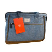 Gino Ferrari Carry Bag Luggage Imogen Ladies Bag Carry Handles - Denim Blue with Brown Trim