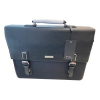 Gino Ferrari Briefcase 16In Platinum Velocity Saturn With Leather & Microfibre Trim  Luggage Passthrough - Shoulder Strap Included - Black