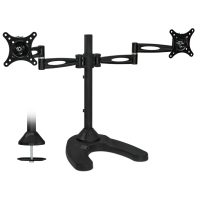 Mount-It! Dual Monitor Desk Stand Full Motion Articulating Arms up to 27 in 22 lbs per Arm Tilt & Rotate 360 Powder Coated Heavy Duty Steel - Black