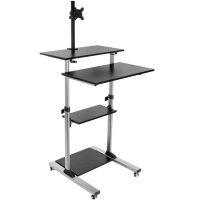 Mount-It! Rolling Computer Work Station with Monitor Mount Up to 32 in 4 Levels for Laptop Keyboard & Mouse Printer CPU High Powder Coated Steel Frame Casters with Locks