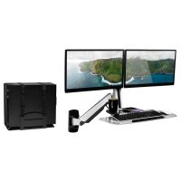 Mount-It! Sit Stand Workstation Wall Mounted with Dual Monitor & Keyboard Tray Gas Spring Includes CPU Wall Mount Heavy Duty Steel & Aluminum