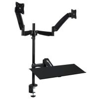 Mount-It! Sit Stand Desk with Dual Monitor Mount up to 27In Monitors Heavy Duty Steel with Keyboard Mouse Tray Desk Clamp Gas Spring Arm Adjusts up and down 11.5 In