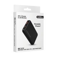 HyperGear Basics Powerbank 5000mAh 2 Port USB-A (18W) USB-C (20W) PD Slim & Compact - Black