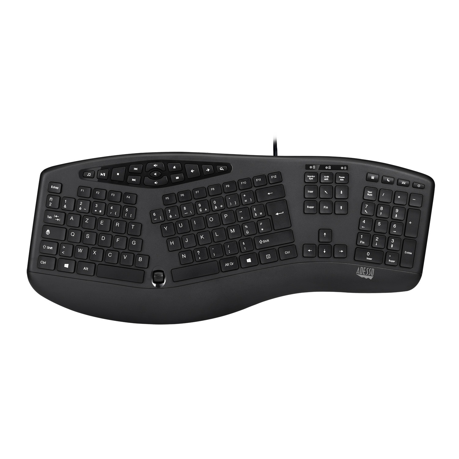 Adesso Keyboard Wired Tru-Form 160 Ergonomic Multimedia Large Print Integrated Palm Rest Scroll Wheel – Black Adesso Keyboard Wired Tru-Form 160 Ergonomic Multimedia Large Print Integrated Palm Rest Scroll Wheel - Black