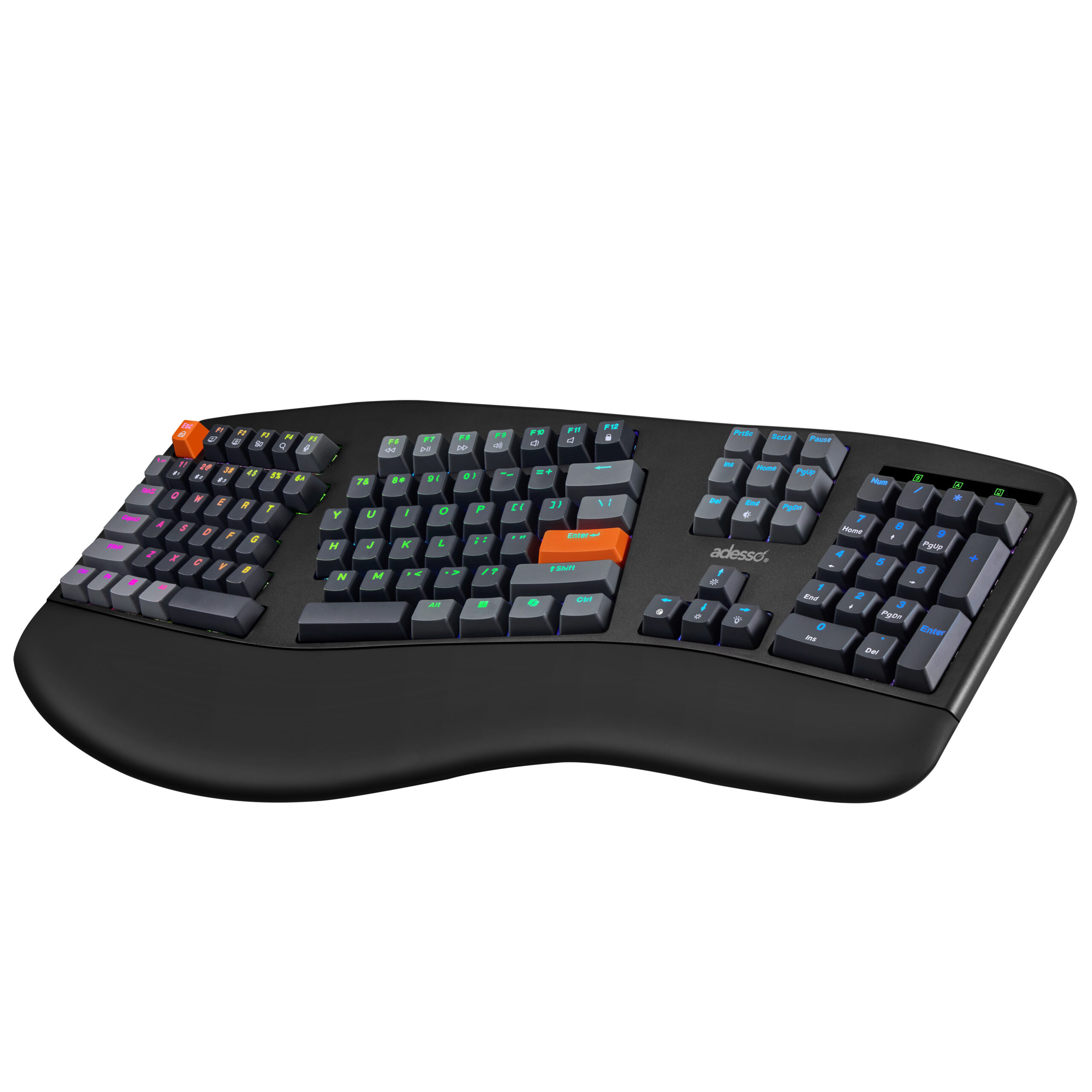 Adesso Wireless/Bluetooth/USB Multi OS 2X Large Print Illuminated Ergonomic Mechanical Keyboard (Red switch) Adesso Wireless/Bluetooth/USB Multi OS 2X Large Print Illuminated Ergonomic Mechanical Keyboard (Red switch)
