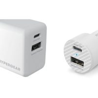 HyperGear Wall Charger 3 Port 43W 2x USB-C (20W) 1x USB-A (18W) PD PPS SpeedBoost Quick Charge with Built-In Magnetic Charging Mount for Apple Watch - White