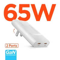 HyperGear Wall Charger Slim GaN 2 Port 65W USB-C SpeedBoost - White
