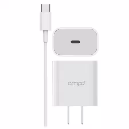 AMPD Volt Plus 2in1 USB-C 3A Wall Head with USB-C to USB-C Cable - White